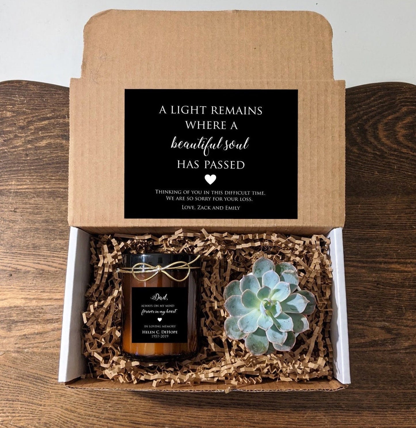 Personalized Memorial Gift Box with Candle and Succulent