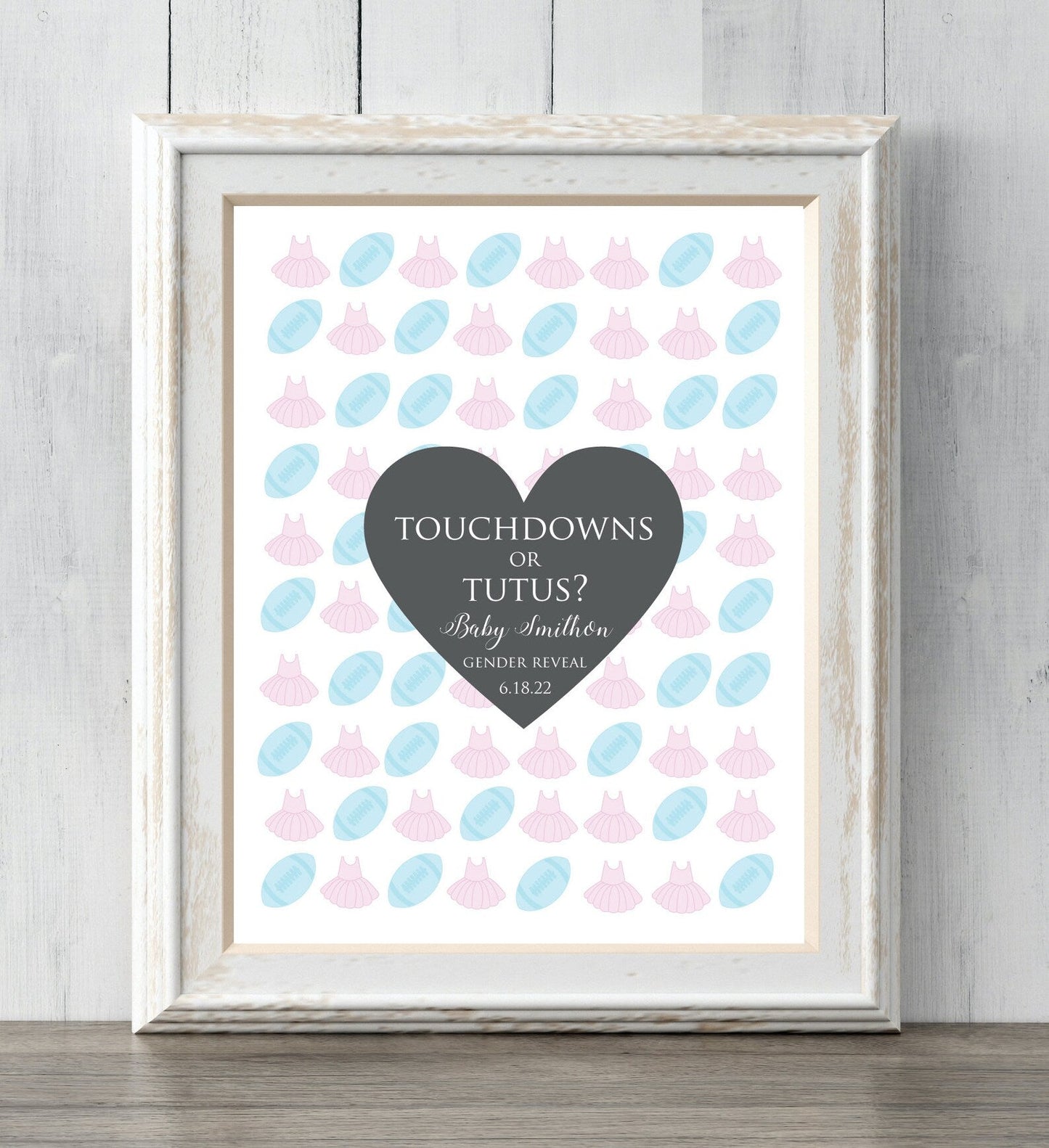 Personalized Gender Reveal Party Idea. Touchdowns or Tutus? Personalized Print for your guests to sign or guess the gender. Prints BUY 2 GET 1 FREE!