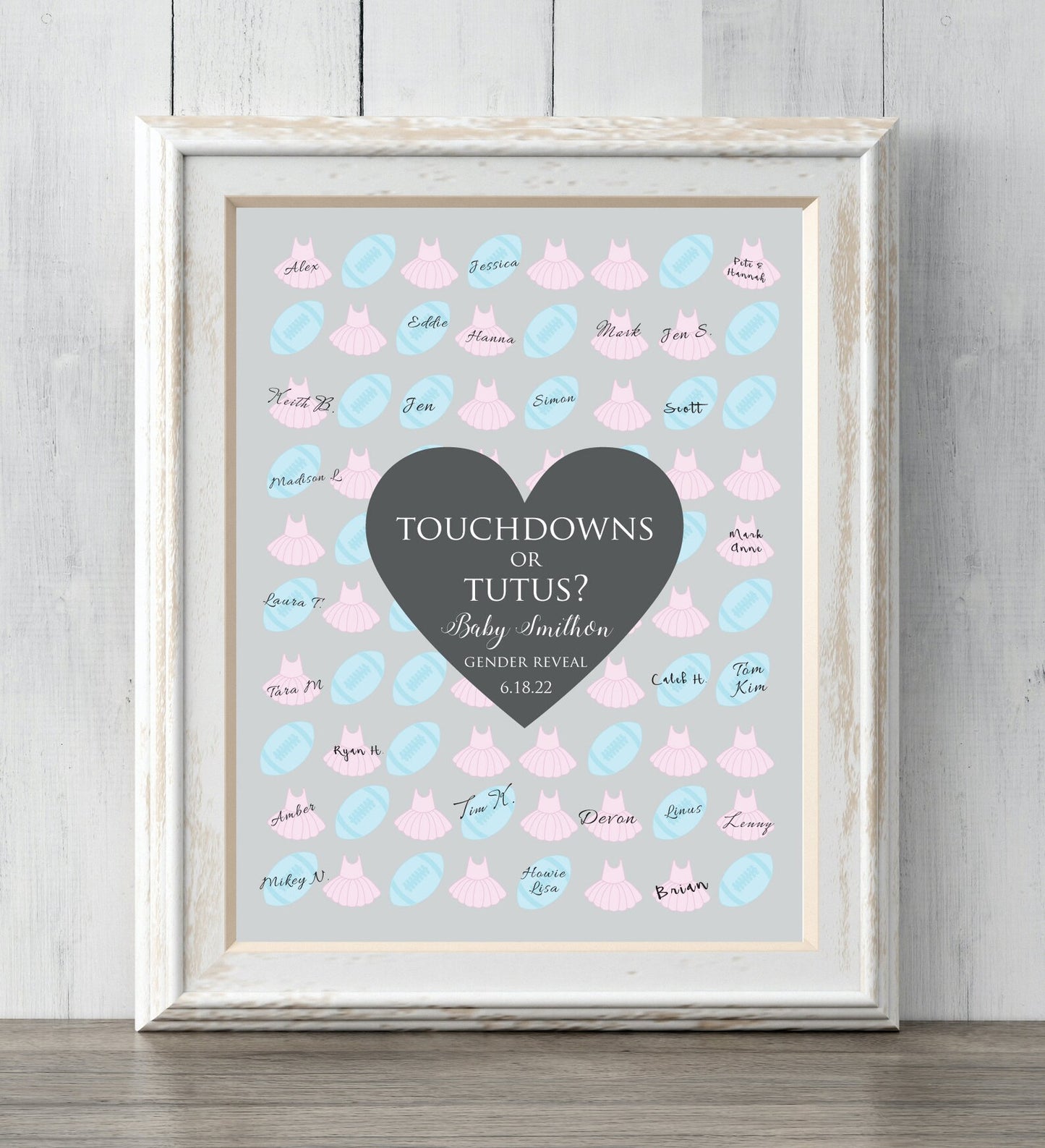 Touchdowns or Tutus? Gender Reveal Party Idea. Personalized Print for your guests to sign or guess the gender. Prints BUY 2 GET 1 FREE!