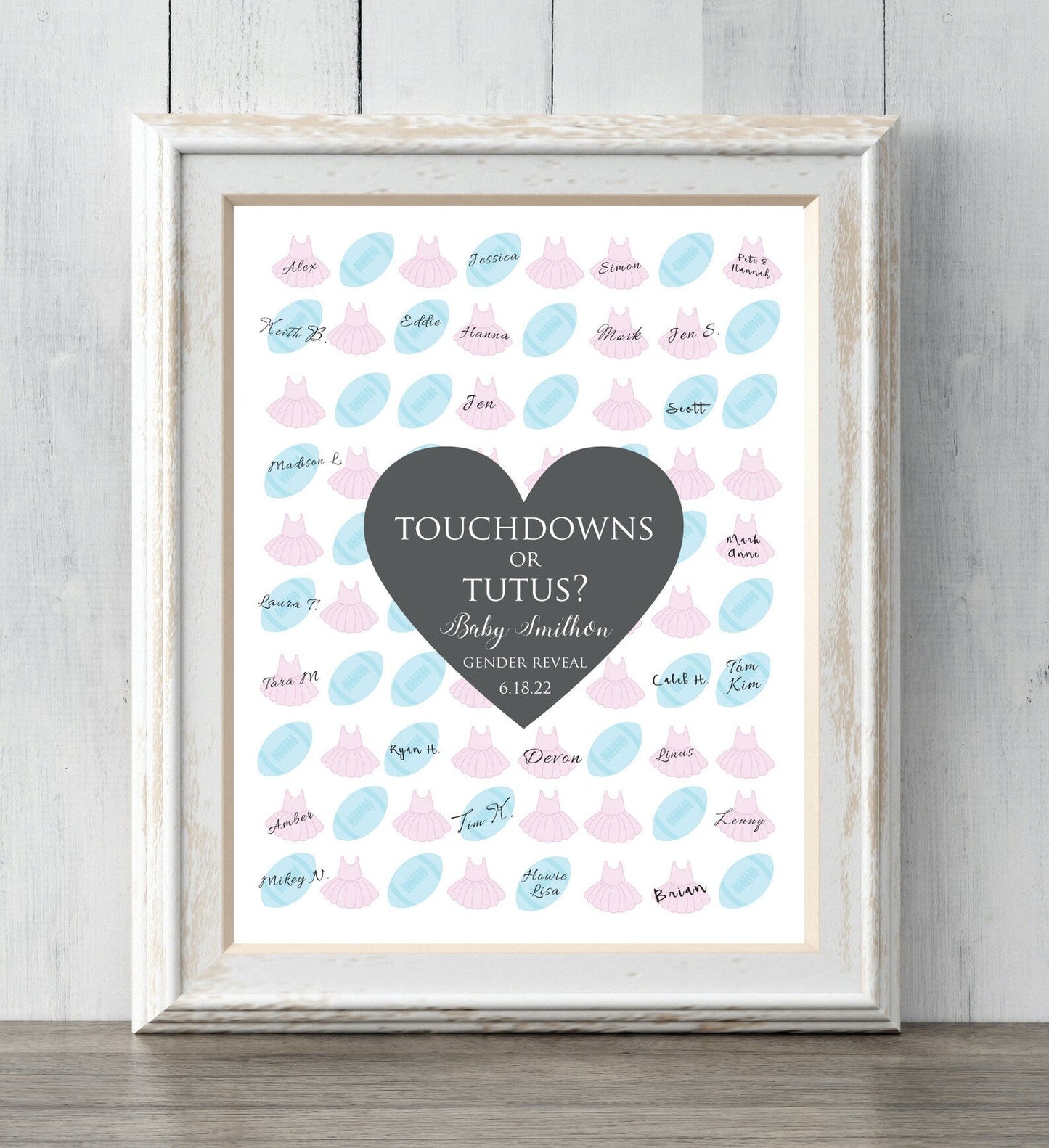 Touchdowns or Tutus? Gender Reveal Party Idea. Personalized Print for your guests to sign or guess the gender. Prints BUY 2 GET 1 FREE!