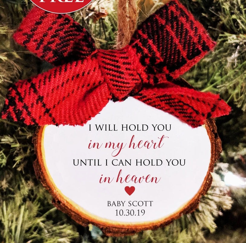 Personalized Miscarriage Christmas Ornament. I will hold You in My Heart. Custom colors free personalization. All Ornaments buy 2 get 1 FREE