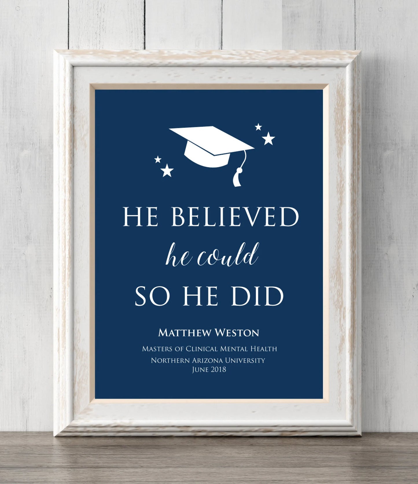 Graduation Gift Print. Custom Colors and Text. 8x10. He believed she could so he did. College. High School. All Prints BUY 2 GET 1 FREE!