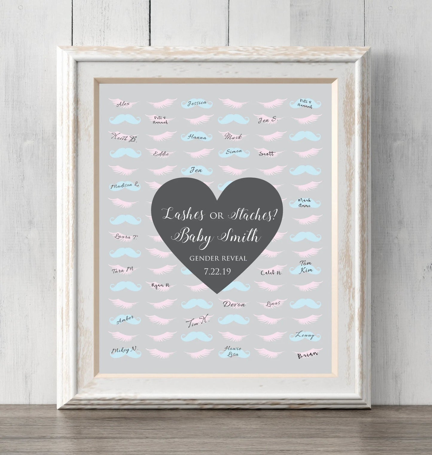Gender Reveal Idea Lashes or Staches? 8x10. Guest Book Print. Personalize text and colors. Sign or guess the gender. Prints BUY 2 GET 1 FREE!
