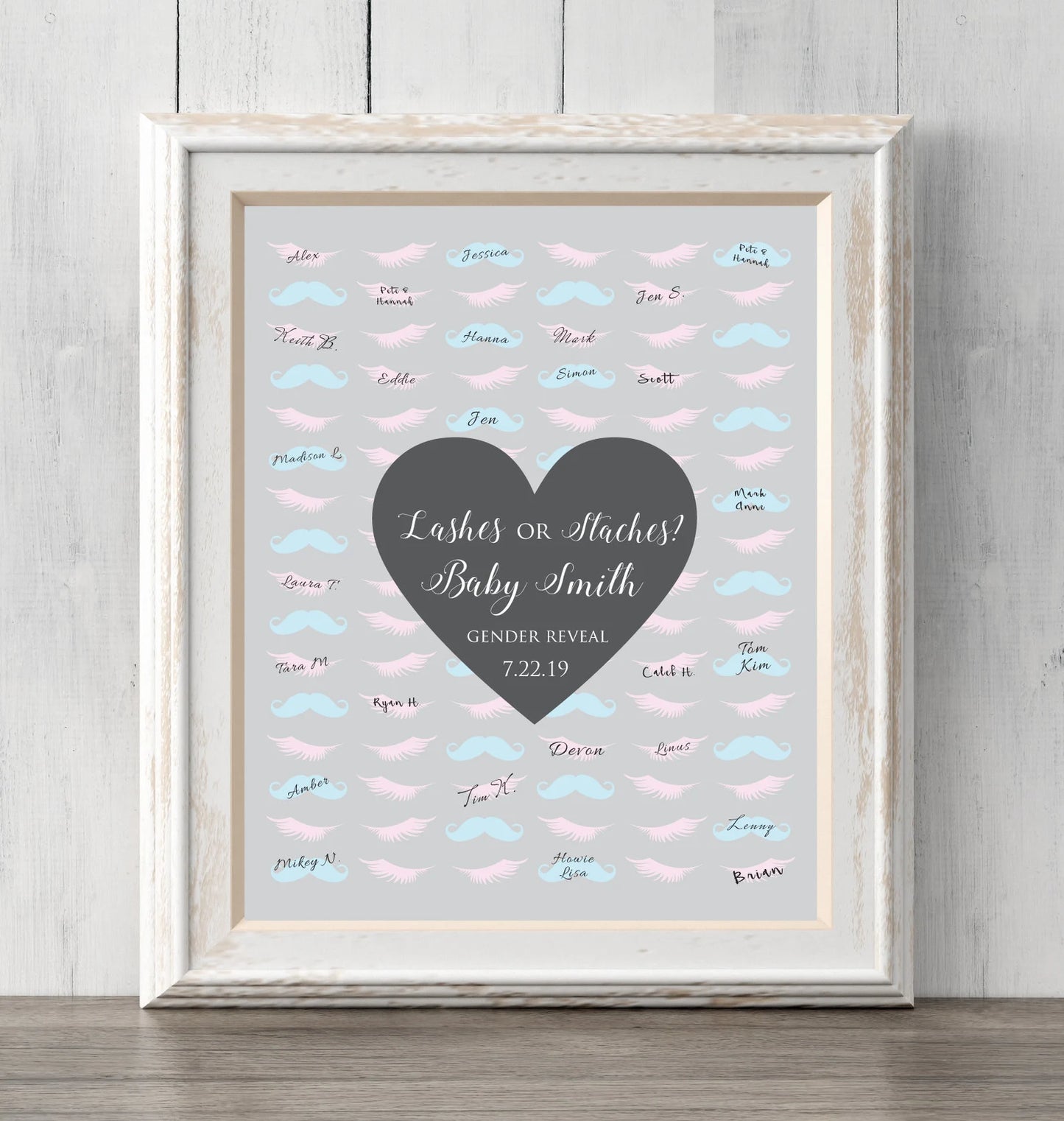 Gender Reveal Idea Lashes or Staches? 8x10. Guest Book Print. Personalize text and colors. Sign or guess the gender. Prints BUY 2 GET 1 FREE!