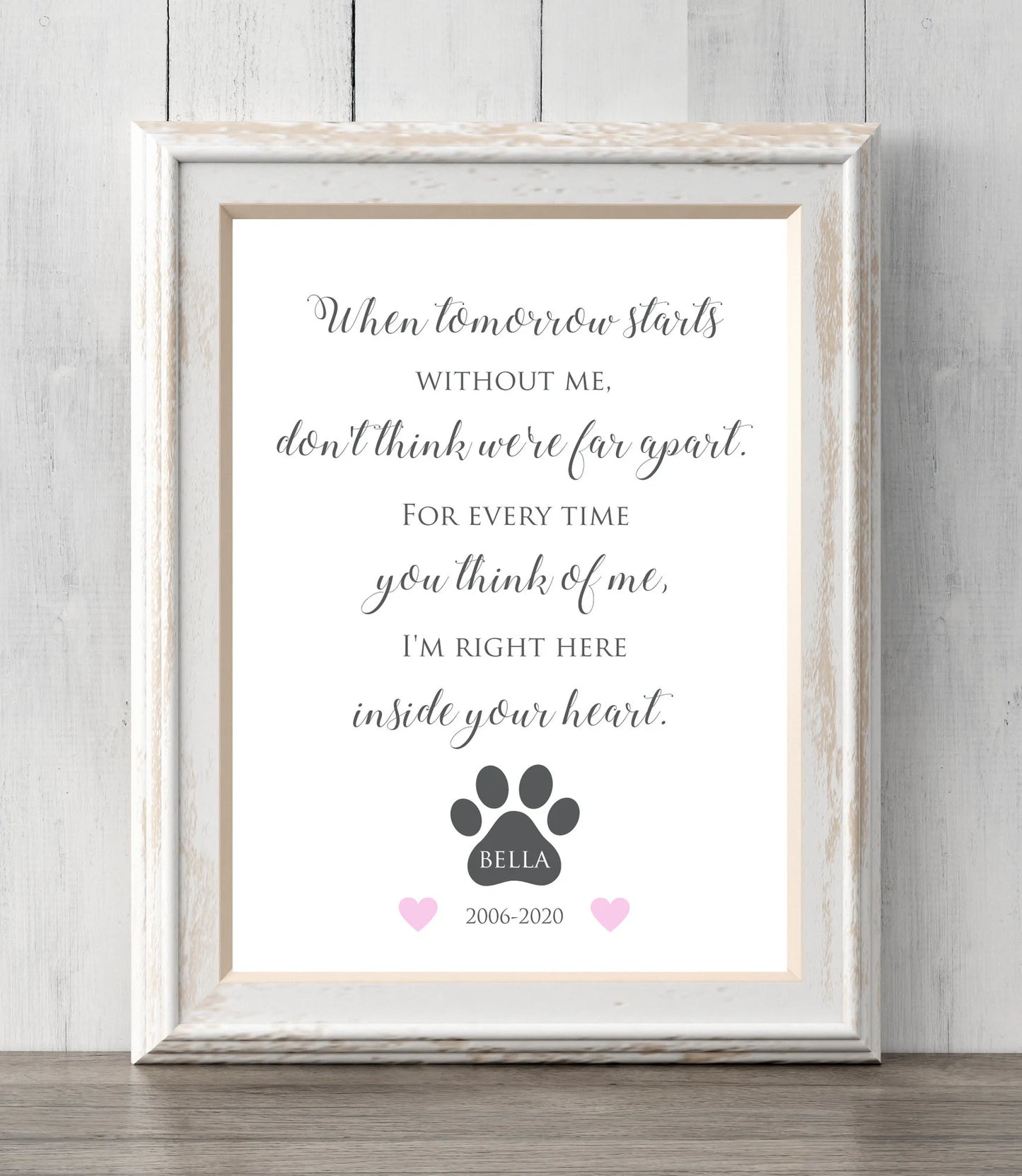 Loss of Dog Memorial Gift. 8x10 Personalized Pet Print. When tomorrow starts without me. I'm right here inside your heart. All Prints BUY 2 GET 1