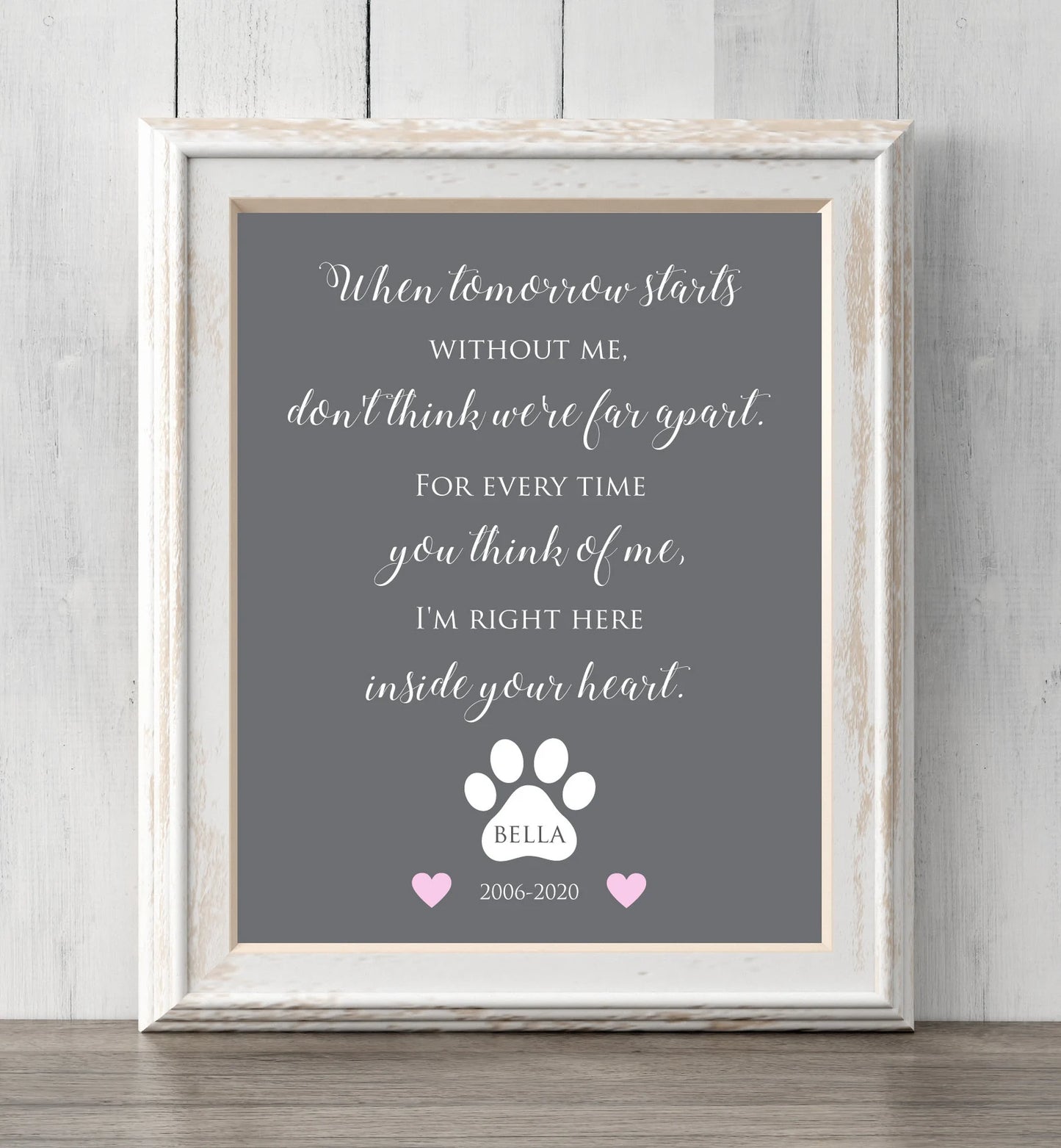 Loss of Dog 8x10 Memorial Gift. Personalized pet print. When tomorrow starts without me. I'm right here inside your heart. All Prints BUY 2 GET 1