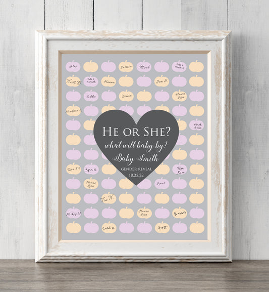 Fall Gender Reveal Idea. Guest Book or Guess Gender. 8x10. Can personalize text and colors. Print for your guests to sign or guess the gender. Prints BUY 2 GET 1 FREE!