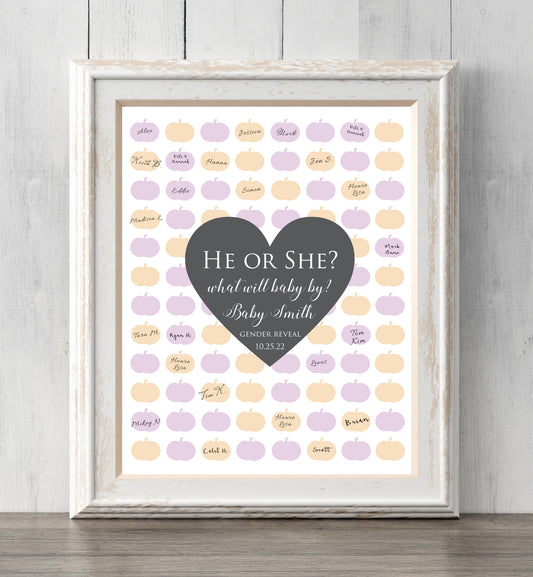 Fall Gender Reveal Idea Guest Book Print. 8x10. Can personalize text and colors. Print for your guests to sign or guess the gender. Prints BUY 2 GET 1 FREE!