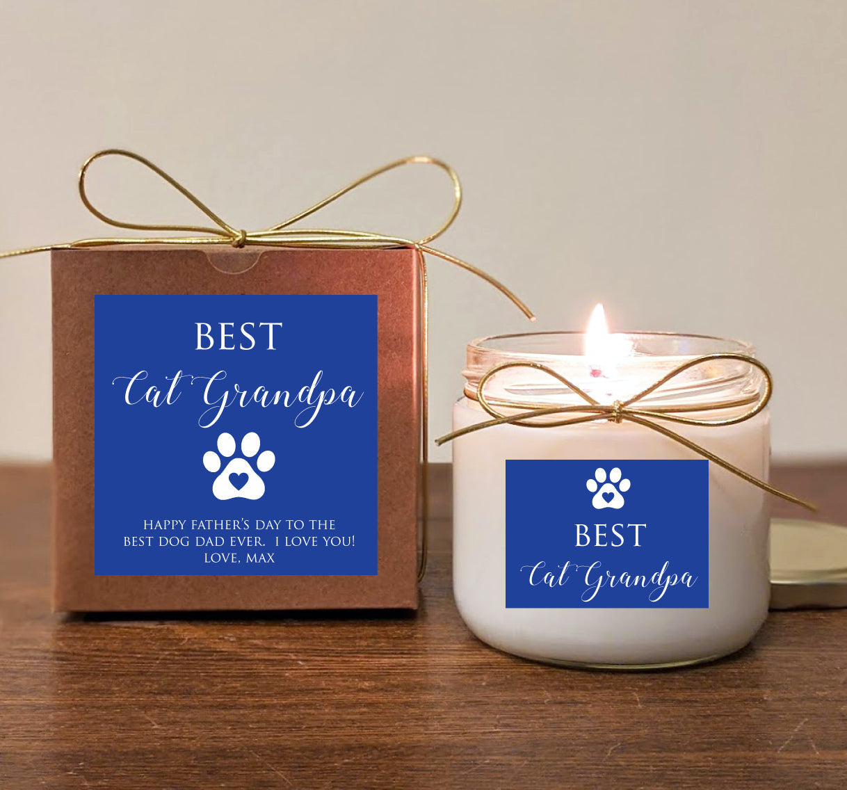 Dog Dad Father's Day Gift Candle. Cat Dad, Dog Grandpa. Can add photo. You pick text and colors.