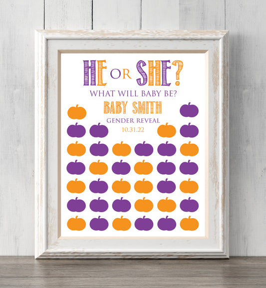 Halloween Gender Reveal Idea. Guest Book or Guess Gender. 8x10. Can personalize text and colors. Print for your guests to sign or guess the gender. Prints BUY 2 GET 1 FREE!