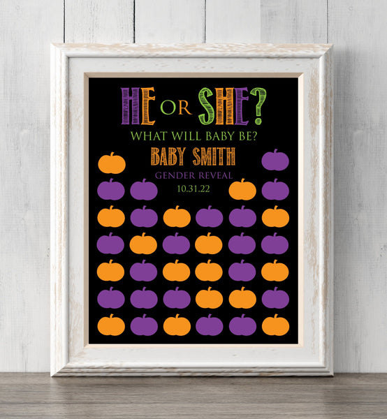 Halloween Gender Reveal Idea for Party. Guest Book or Guess Gender. 8x10. Can personalize text and colors. Print for your guests to sign or guess the gender. Prints BUY 2 GET 1 FREE!