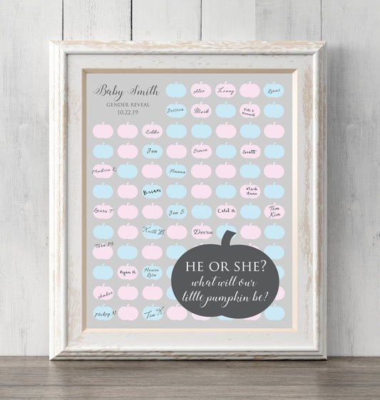 Fall Gender Reveal Guest Book. Pumpkin Guest Book or Guess Gender. 8x10. Can personalize text and colors. Print for your guests to sign or guess the gender. Prints BUY 2 GET 1 FREE!