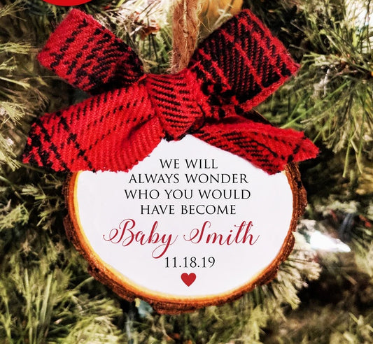 Personalized Miscarriage Christmas Ornament. We will always wonder. Loss of child. Free personalization. All Ornaments buy 2 get 1 FREE.