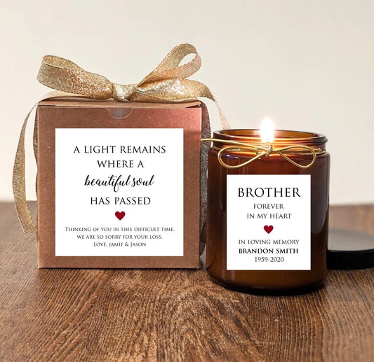 Loss of Brother Memorial Gift Candle. Personalize Text and Colors. 8oz Soy Vanilla