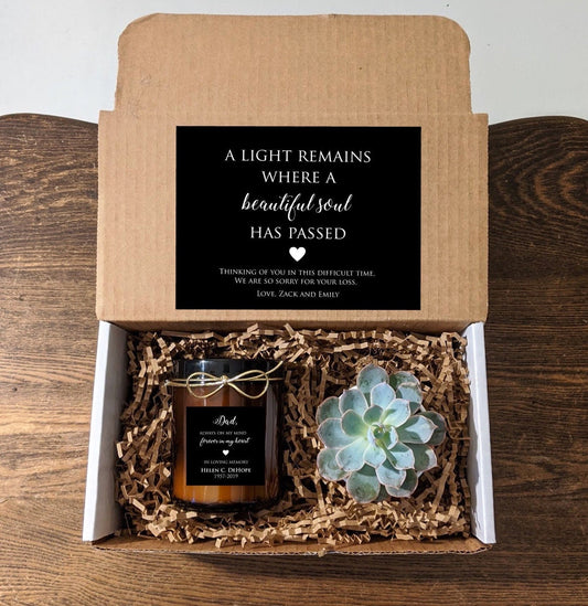 Personalized Memorial Gift Box with Candle and Succulent