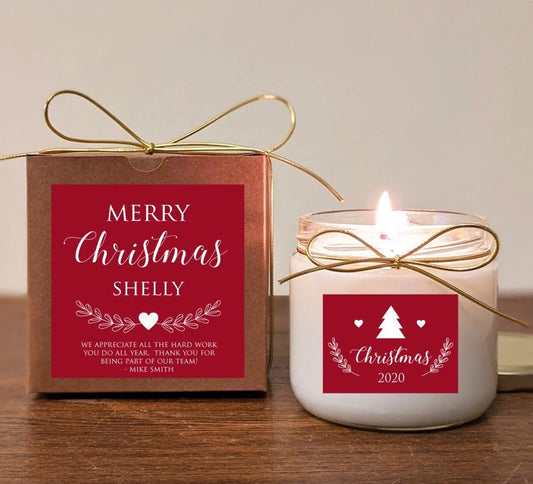 Personalized Christmas Gift Candle. Personalize text and colors. 12oz Soy Vanilla.