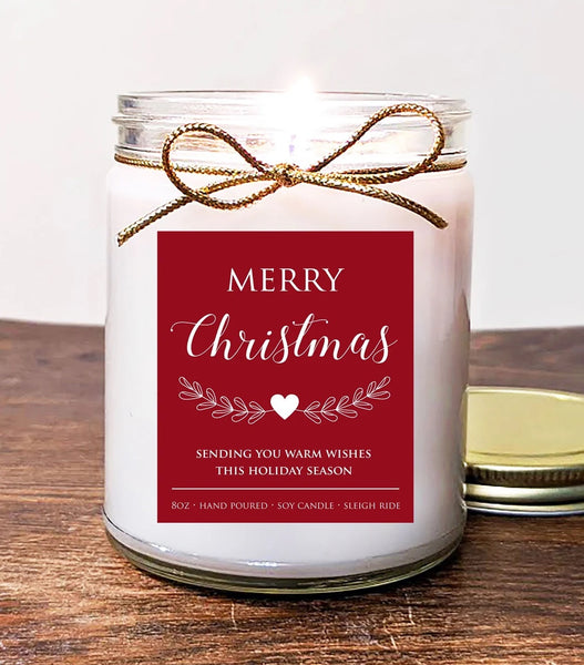 Bulk Christmas Gift for Employee Candle. Can Personalize. 8oz. Scent - Sleigh Ride