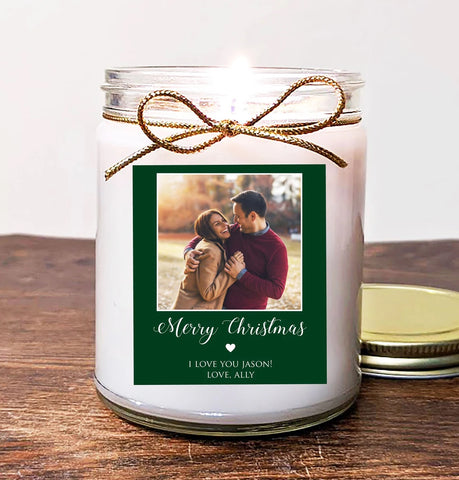 Gift for Him Boyfriend Christmas, Girlfriend Photo Candle. Personalized Custom Photo Candle. Customize. 8oz Soy. Scent - Sleigh Ride
