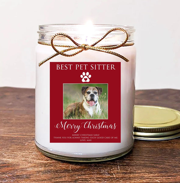 Christmas Gift for Pet Sitter Photo Candle. Personalized Custom Photo Candle. Customize. 8oz Soy. Scent - Sleigh Ride
