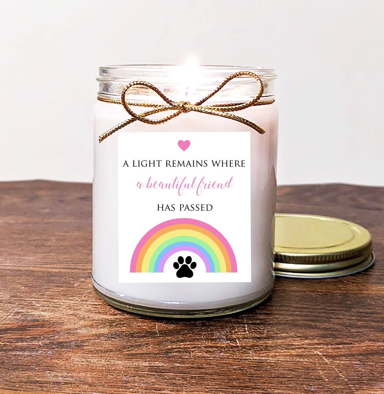 Pet Memorial Gift Candle. Loss of dog. Rainbow Bridge. Loss of Cat. A light remains where a beautiful friend has passed. Soy Vanilla.