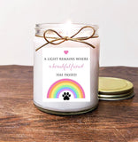 Pet Memorial Gift Candle. Loss of dog. Rainbow Bridge. Loss of Cat. A light remains where a beautiful friend has passed. Soy Vanilla.