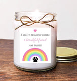 Pet Memorial Gift Candle. Loss of dog. Rainbow Bridge. Loss of Cat. A light remains where a beautiful friend has passed. Soy Vanilla.