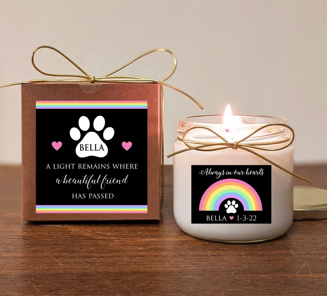 Rainbow Bridge Memorial Personalized Gift Candle 12oz