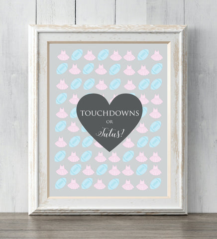 Touchdowns or Tutus? Gender Reveal Party Idea. Personalized Print for your guests to sign or guess the gender. Prints BUY 2 GET 1 FREE!