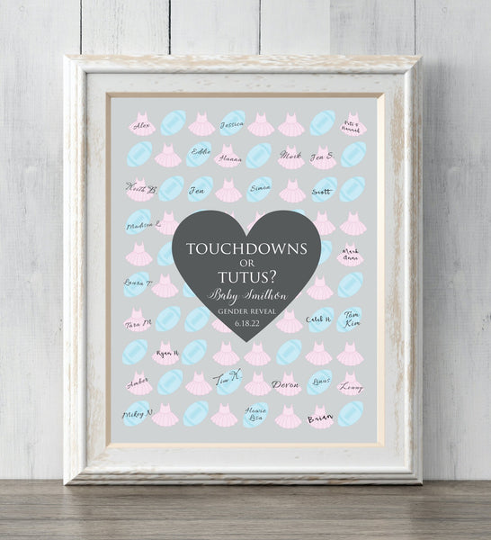 Gender Reveal Party Idea. Touchdowns or Tutus? Personalized Print for your guests to sign or guess the gender. Prints BUY 2 GET 1 FREE!