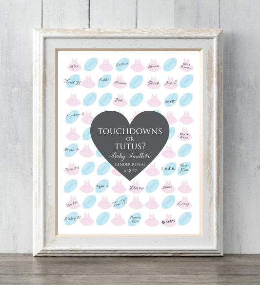 Touchdowns or Tutus? Gender Reveal Party Idea. Personalized Print for your guests to sign or guess the gender. Prints BUY 2 GET 1 FREE!
