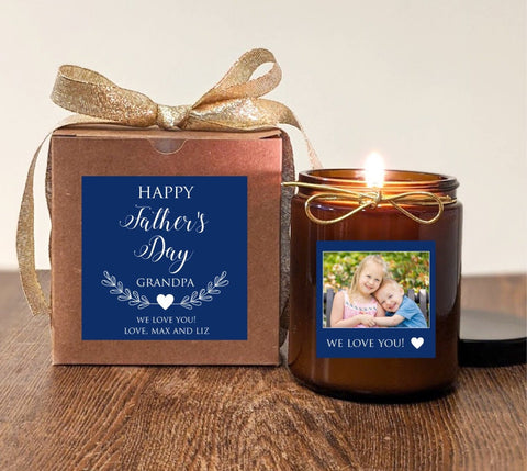 Father's Day Gift for Grandpa Candle. Can add photo. Personalized text and colors. 8oz Vanilla