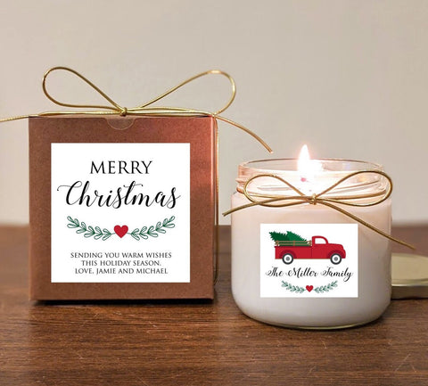Personalized Christmas Gift. Red Truck. Christmas Gift for Family. Personalize text and colors. 12oz Soy Vanilla.