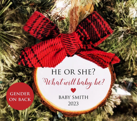 Christmas Gender Reveal Ornament. Personalized Christmas Ornament. He or She What Will Baby Be? All Ornaments Buy 2 Get 1 FREE.