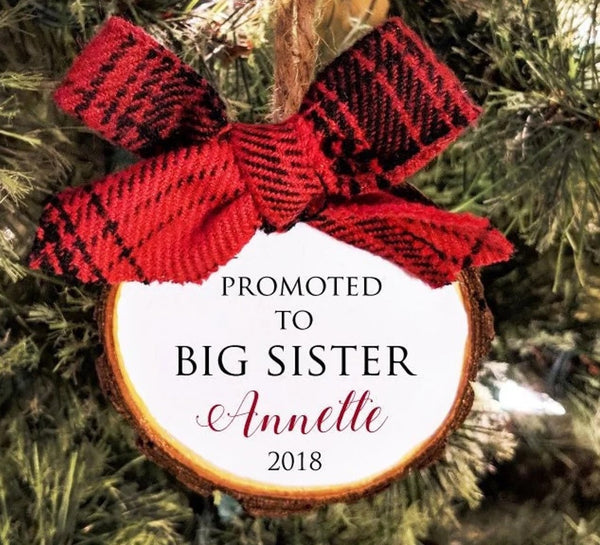 Promoted to Big Sister Christmas Ornament. Pregnancy Announcement. Free personalization. All Ornaments buy 2 get 1 FREE.