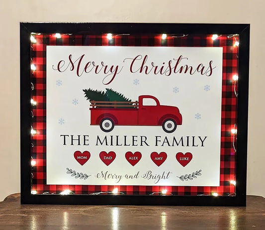 Christmas Gift for Family. Personalized  Lighted Shadow Box.