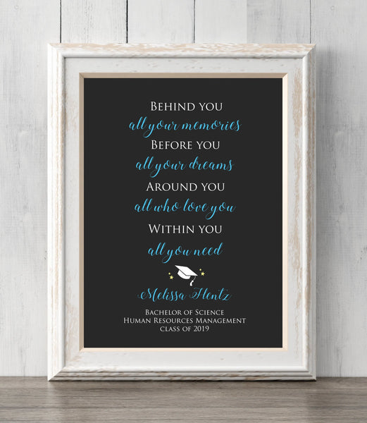 Graduation Gift Print. Personalized. Behind you all your memories. Before you all your dreams. Custom Colors and Text. BUY 2 GET 1 FREE!