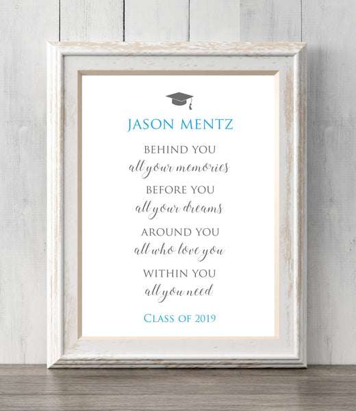 Personalized Graduation Gift Print. 8x10. Behind you all your memories. Before you all your dreams. Custom Colors and Text. BUY 2 GET 1 FREE!