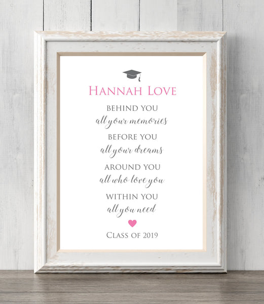 Class of 2022 Graduation Gift Print. Behind you all your memories. Before you all your dreams. Custom Colors and Text. BUY 2 GET 1 FREE!