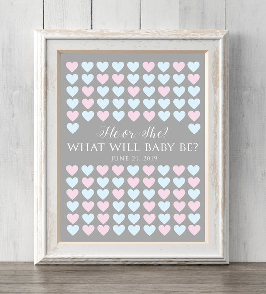 Gender reveal guest book guess print. 8x10. Sign or guess the gender. He or she. Personalize text, colors. Prints BUY 2 GET 1 FREE!
