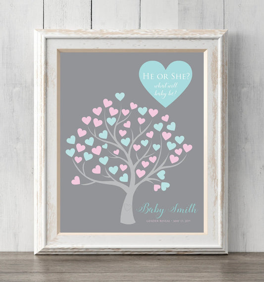Gender Reveal Idea Guest Book Print. 8x10. He or she what will baby be. Personalize text and colors. Prints BUY 2 GET 1 FREE!