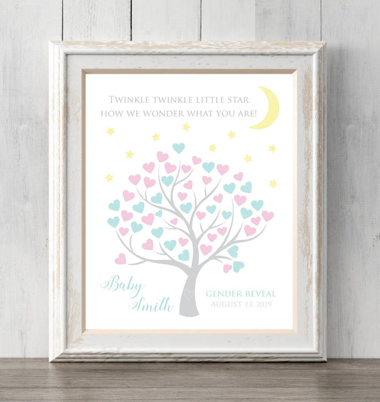 Gender reveal guest book print. 8x10. Twinkle Twinkle. Can personalize text and colors. Print for your guests to sign or guess the gender. Prints BUY 2 GET 1 FREE!