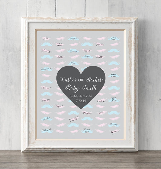 Gender Reveal Idea Lashes or Staches? 8x10. Guest Book Print. Personalize text and colors. Sign or guess the gender. Prints BUY 2 GET 1 FREE!