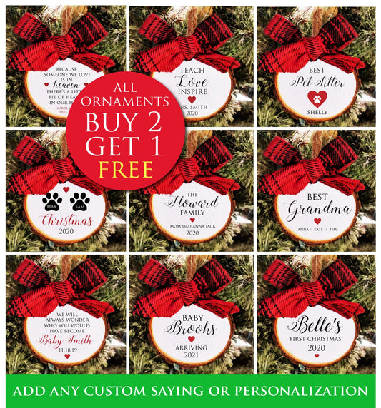 Christmas Ornament Sale. Buy 2 Get 1 Free! Custom colors and free personalization. All Ornaments buy 2 get 1 FREE.