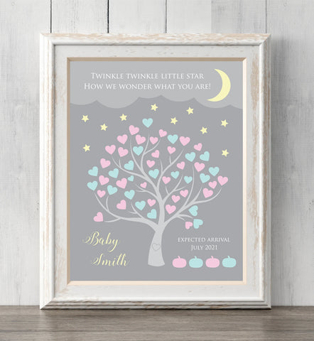 Gender reveal guest book print. 8x10. Twinkle Twinkle. Can personalize text and colors. Print for your guests to sign or guess the gender. Prints BUY 2 GET 1 FREE!
