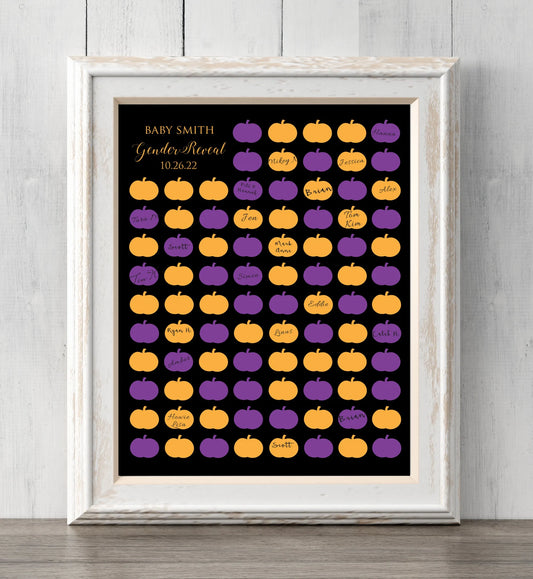Halloween Gender Reveal Idea Print. Guest Book Print or Guess Gender. Personalize text and colors. Prints BUY 2 GET 1 FREE!