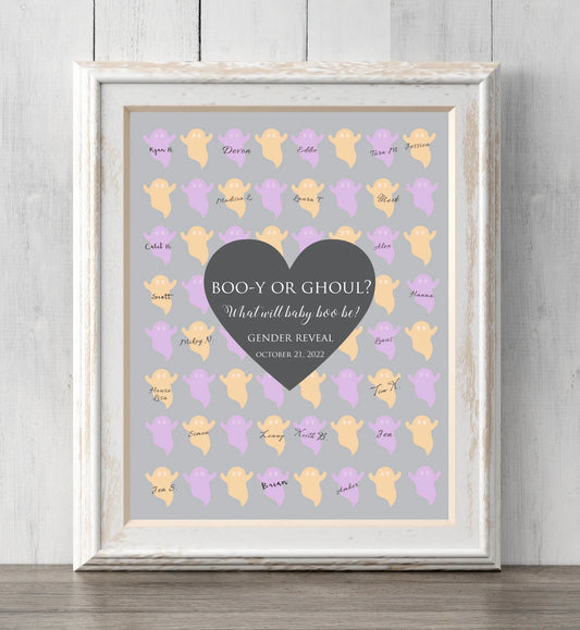 Halloween Gender Reveal Ghost Guest Book Print or Guess Gender. Boo-y or Ghoul? What Will Baby Boo Be?