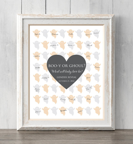 Halloween Gender Reveal Ghost Guest Book Print.  Guess Gender. Boo-y or Ghoul? What Will Baby Boo Be?