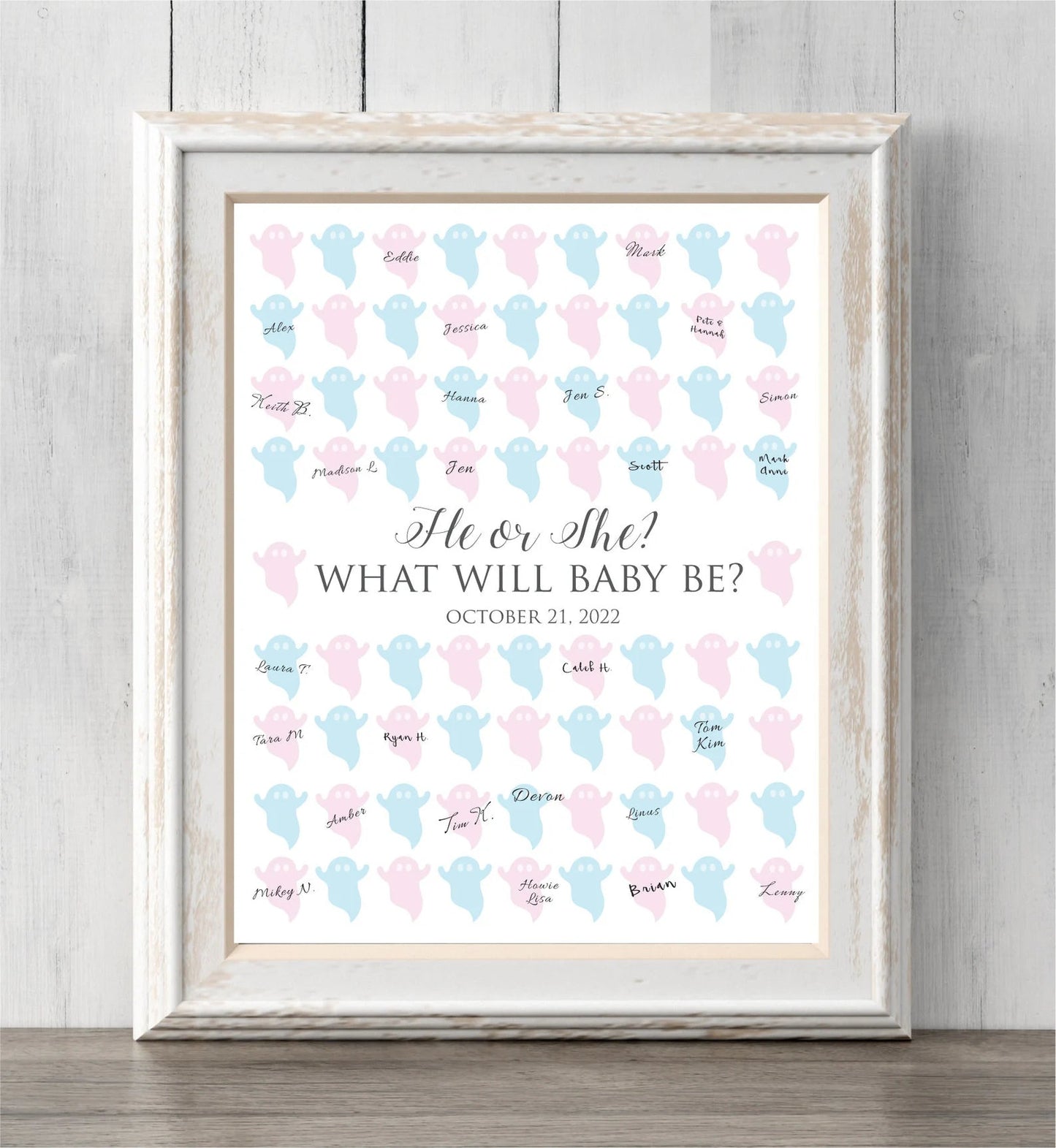 Halloween Gender Reveal Idea. Ghost Guest Book Print or Guess Gender. He or She? What Will Baby Be?