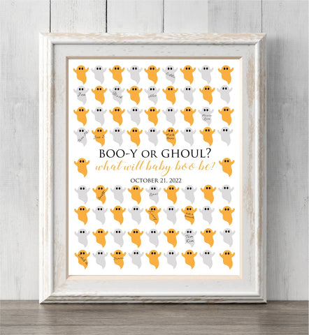 Halloween Gender Reveal Idea. Boo-y or Ghoul? Ghost Guest Book Print or Guess Gender. What Will Baby Boo Be?
