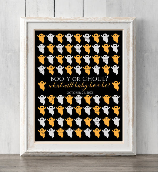 Halloween Gender Reveal Idea. Boo-y or Ghoul? Ghost Guest Book Print or Guess Gender. What Will Baby Boo Be?